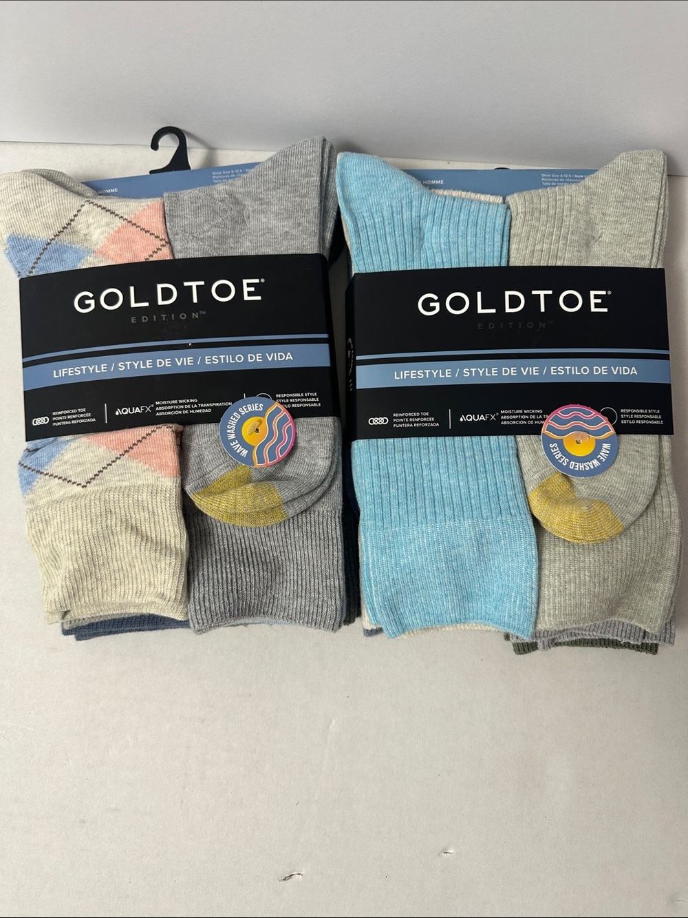 Goldtoe Men's Casual Socks (6)Pack - Light Blue, Gray, Cream, Yellow